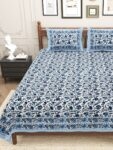 Ethnic Blue Floral Jaal Print Pure Cotton Double Bedsheet
