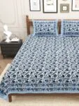 Ethnic Blue Floral Jaal Print Pure Cotton Double Bedsheet