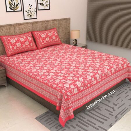 Ethnic Pink Base Floral Print King Size Bedsheet (108x108)