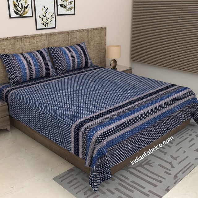 Jaipuri Blue Base Jaal Print King Size Bedsheet with Two Pillow Cover (108×108) Jaipuri Blue Base Jaal Print King Size Bedsheet with Two Pillow Cover (108×108)