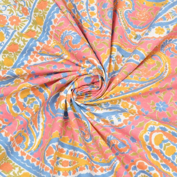 Orange Floral Print Double Bedsheet Closeup