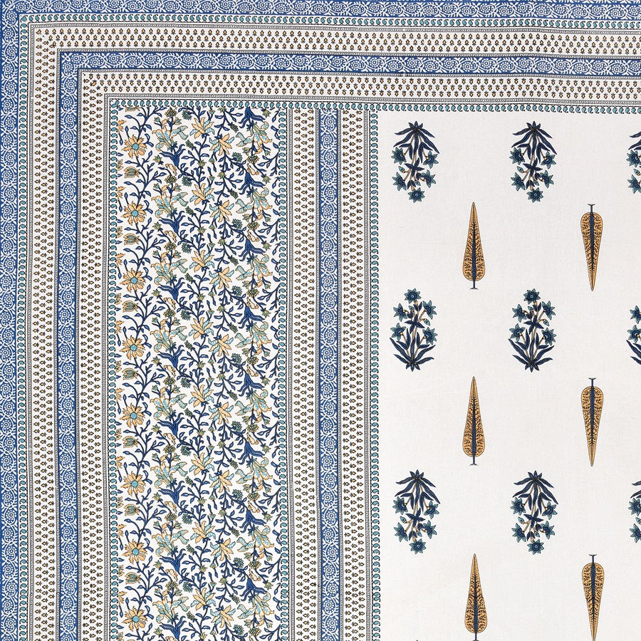 Serene Symmetry Blue Block Double Bedsheet Closeup Serene Symmetry Blue Block Double Bedsheet Closeup