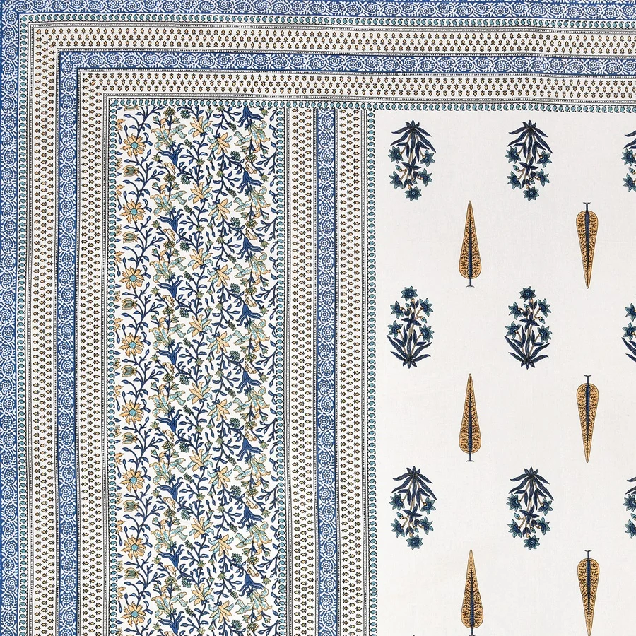 Serene Symmetry Blue Block Double Bedsheet Closeup Serene Symmetry Blue Block Double Bedsheet Closeup
