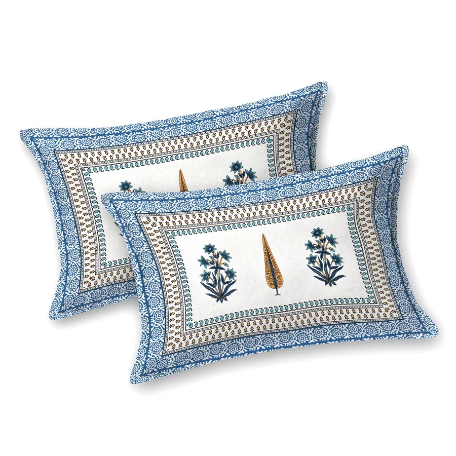 Serene Symmetry Blue Block Double Bedsheet Two Pillow Covers Serene Symmetry Blue Block Double Bedsheet Two Pillow Covers