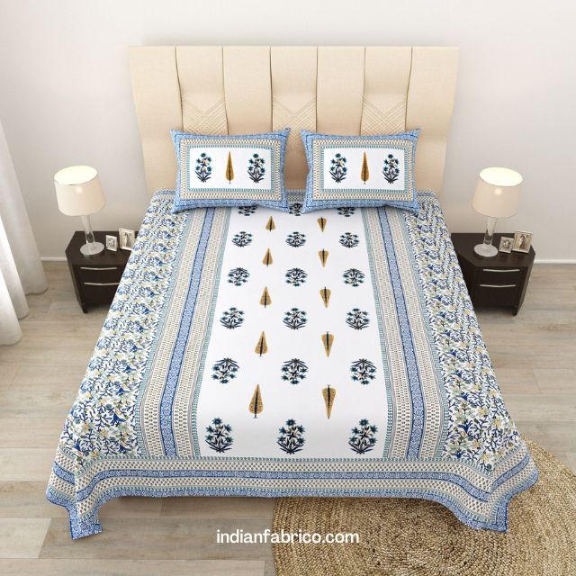 Serene Symmetry Blue Block Double Bedsheet with Two Pillow Covers Serene Symmetry Blue Block Double Bedsheet with Two Pillow Covers