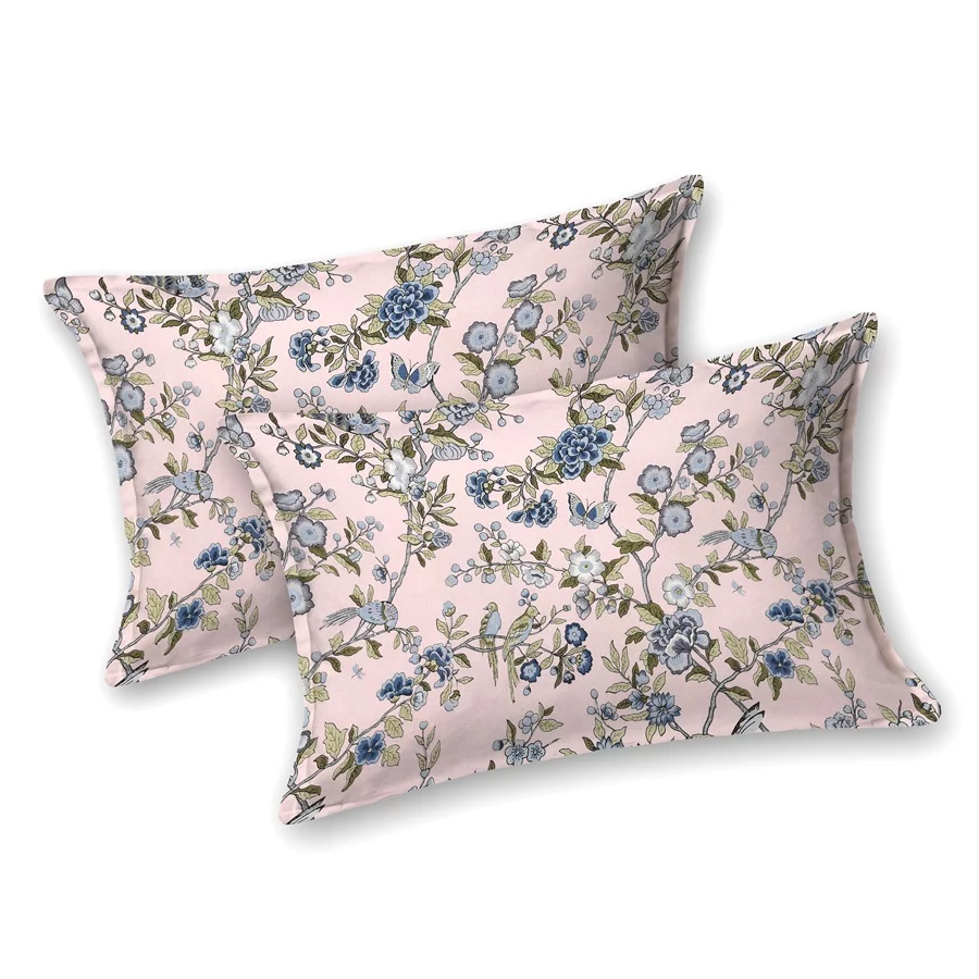 Green Floral Leaf Print Double Bed Dohar + King Size Bedsheet Pillow Covers