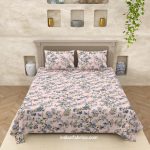 Green Floral Leaf Print Double Bed Dohar + King Size Bedsheet with Two Pillow Cover Set