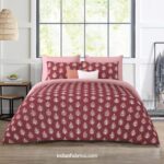 Jaipuri Indigo Red Motif King Size Bedsheet with Two Pillow Cover