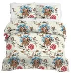 Light Yellow Base Floral Print Double Bed Dohar + King Size Bedsheet with Two Pillow Covers