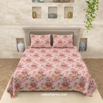 Pink Base Floral Print Double Bed Dohar + King Size Bedsheet with Two Pillow Cover