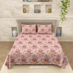 Pink Base Floral Print Double Bed Dohar + King Size Bedsheet with Two Pillow Cover