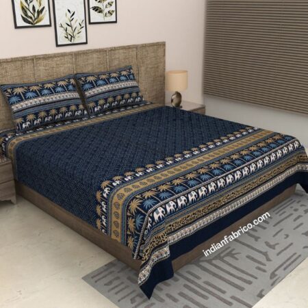 Blue Floral Boota King Size Bedsheet with 2 Pillow Covers Set (108x108)