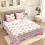 Pink Floral Boota King Size Bedsheet with 2 Pillow Covers Set