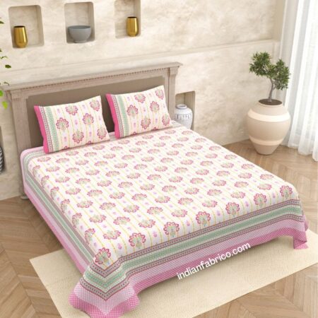 Pink Floral Boota King Size Bedsheet with 2 Pillow Covers Set