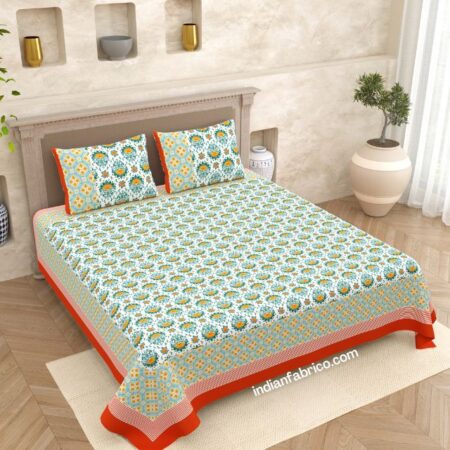 Ethnic Jaipuri Floral Motif Print King Size Bedsheet (108x108)