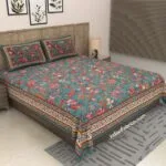 Ethnic Jaipuri Floral Motif Print King Size Bedsheet (108×108)