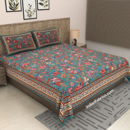 Ethnic Jaipuri Floral Motif Print King Size Bedsheet (108x108)