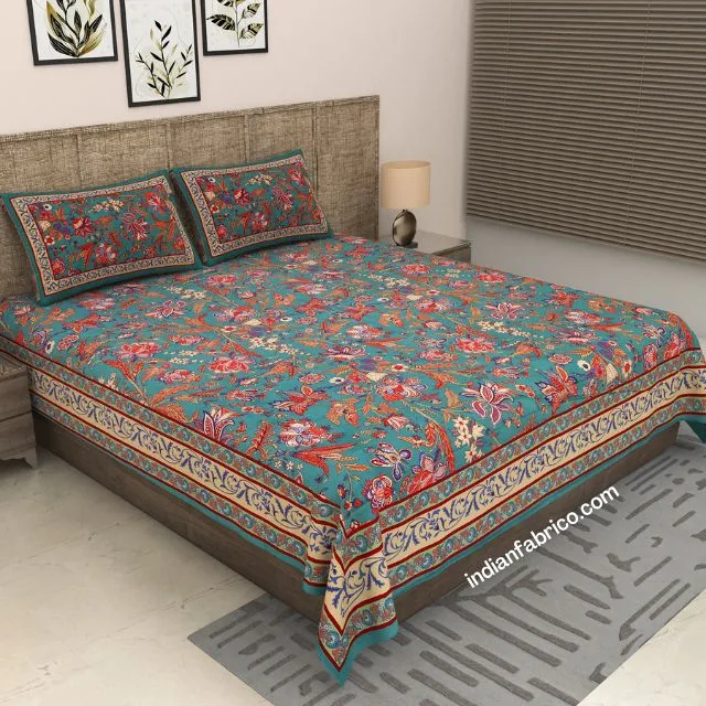 Ethnic Jaipuri Floral Motif Print King Size Bedsheet (108x108) Ethnic Jaipuri Floral Motif Print King Size Bedsheet (108x108)