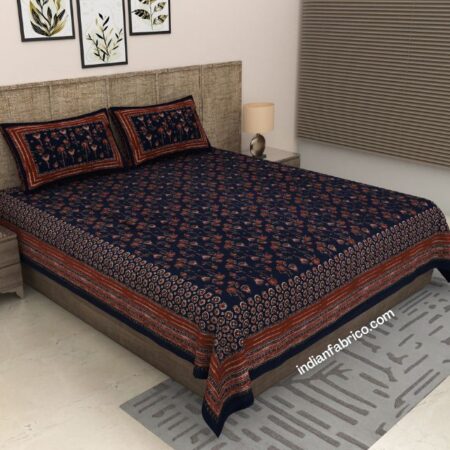 Dark Black Floral Print Pure Cotton King Size Bed Sheet (108×108)