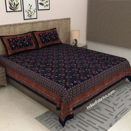 Dark Black Floral Print Pure Cotton King Size Bed Sheet (108×108)