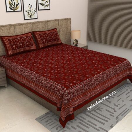 Dark Red Floral Print Pure Cotton King Size Bed Sheet (108×108)
