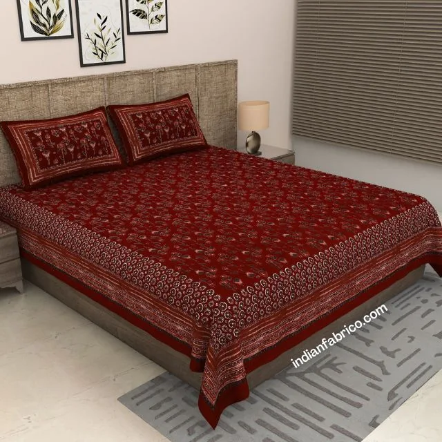 Dark Red Floral Print Pure Cotton King Size Bed Sheet (108×108) Dark Red Floral Print Pure Cotton King Size Bed Sheet (108×108)
