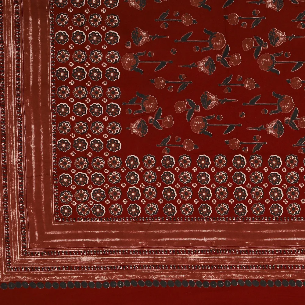 Dark Red Floral Print Pure Cotton King Size Bed Sheet
