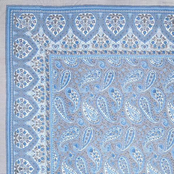 Ethnic Jaipuri Blue Floral Print Sky Color Double Bed Sheet Sideview