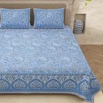 Ethnic Jaipuri Blue Floral Print Sky Color Double Bed Sheet