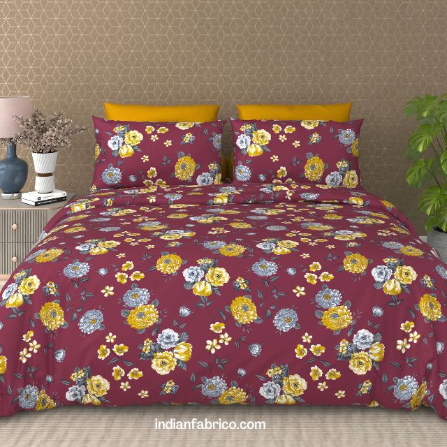 Indigo Dark Red Floral Print Pure Cotton King Size Bed Sheet (108×108) Indigo Dark Red Floral Print Pure Cotton King Size Bed Sheet (108×108)