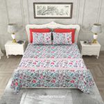 Light Pink Floral Jaal Print Pure Cotton King Size Bed Sheet (108×108)