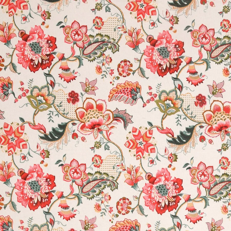 Beautiful Cream Dark Pink Flowers King Size Bedsheet Closeup