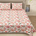 Beautiful Cream Pink Flowers King Size Bedsheet with Two Pillow Covers