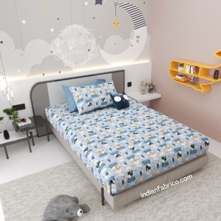 Blue Panda Kids Bedsheet with One Pillow Cover
