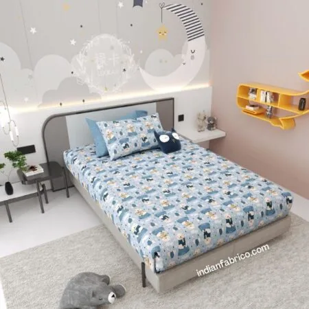 Blue Panda Kids Bedsheet with One Pillow Cover