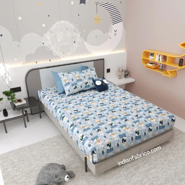 Blue Panda Kids Bedsheet with One Pillow Cover Blue Panda Kids Bedsheet with One Pillow Cover