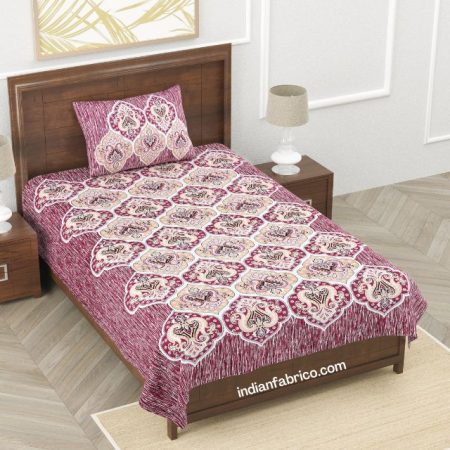 Dark Cherry Floral Print Single Bedsheet with One Pillow Cover