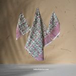 Hand Block Pink Floral Jaal Printed Waffle Cotton Bath and Hand Towel (Set Of 1+2)