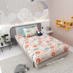 Orange Kids Bedsheet with One Pillow Cover