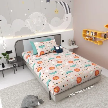 Orange Kids Bedsheet with One Pillow Cover
