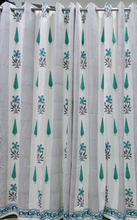 Sea Green Block Boota Print Hand Block Print Door Curtains Set
