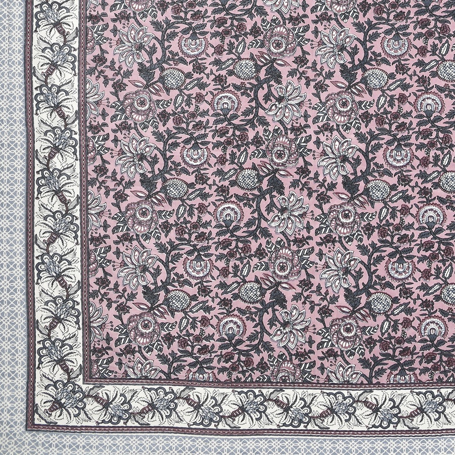 Blossom Base Grey Floral Bedsheet Closeup Blossom Base Grey Floral Bedsheet Closeup