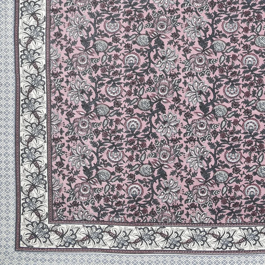 Blossom Base Grey Floral Bedsheet Closeup Blossom Base Grey Floral Bedsheet Closeup