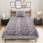 Blossom Base Grey Floral Bedsheet with One Pillow Cover