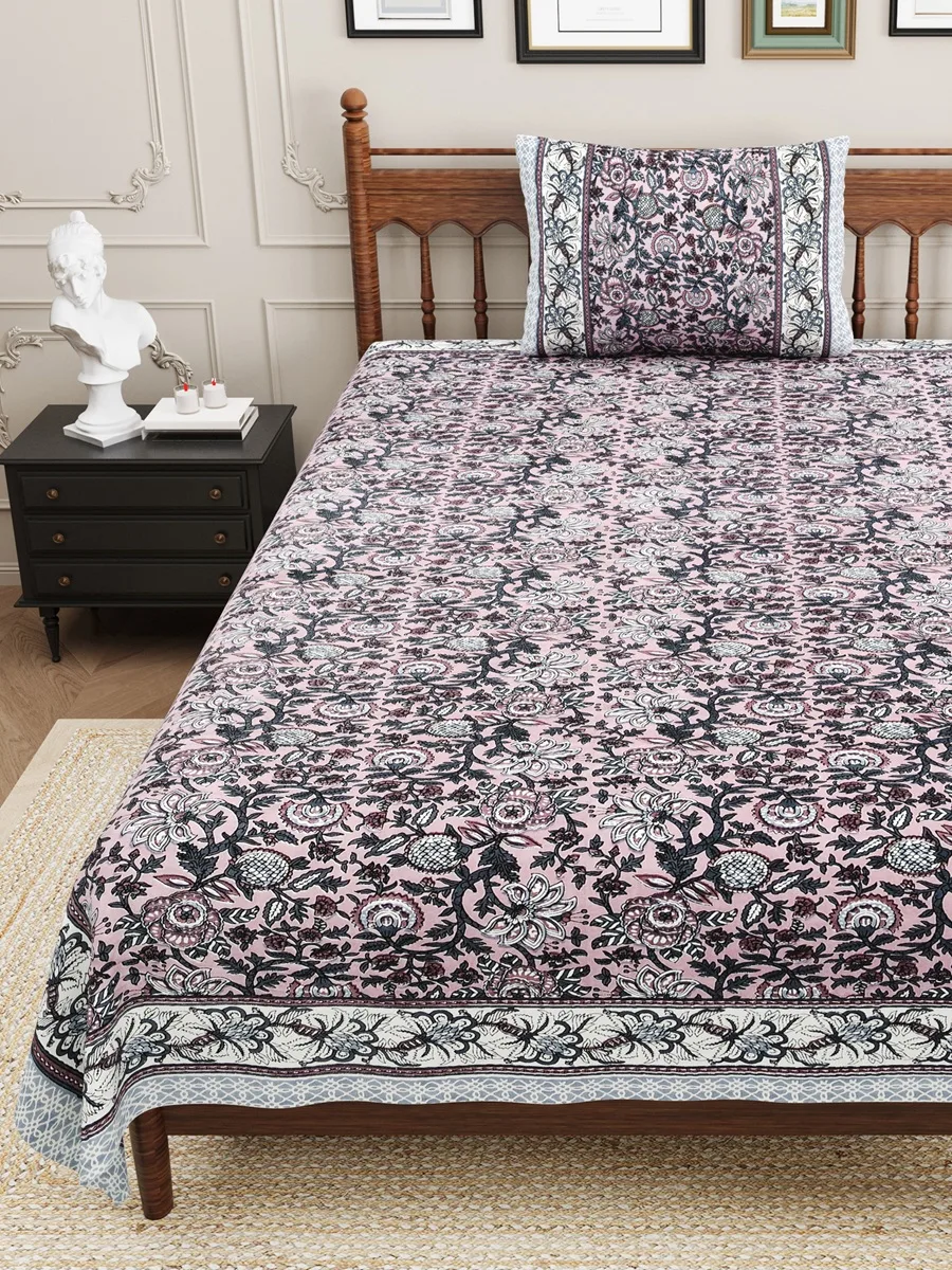 Blossom Base Grey Floral Bedsheet Blossom Base Grey Floral Bedsheet