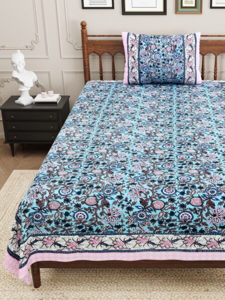 Dark Sky Base Pink Floral Bedsheet