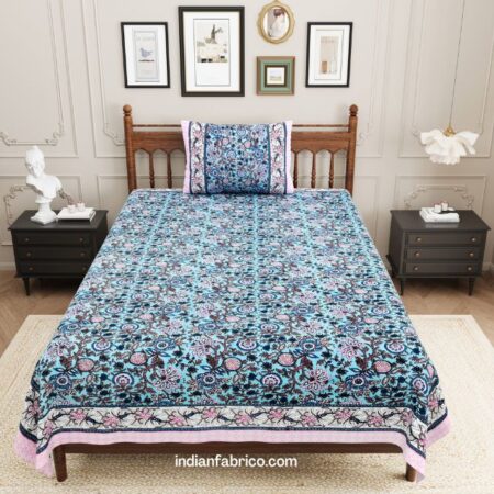 Dark Sky Base Pink Floral Bedsheet with One Pillow Cover