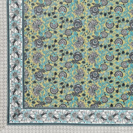 Green Base Grey Floral Bedsheet Closeup