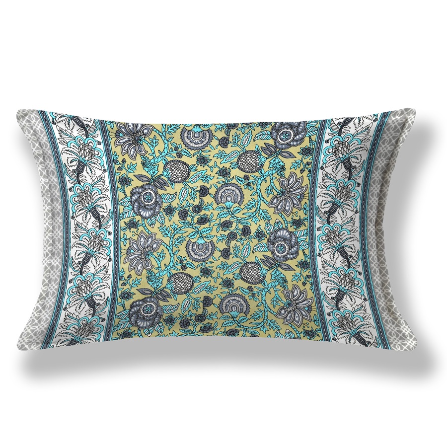 Green Base Grey Floral Bedsheet One Pillow Cover