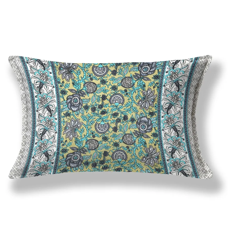 Green Base Grey Floral Bedsheet One Pillow Cover